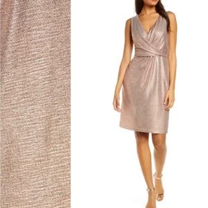 DONNA RICCO Rose-Gold Metallic Sleeveless Twist V-Neck Sheath Stretch Dress 14